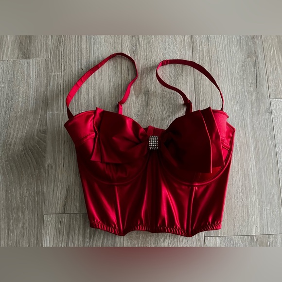 Victoria's Secret Other - Victoria’s Secret Women’s Red Satin Corset Bra Dream Angels Red Bow - Size 34DD
